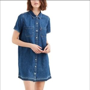 Denim Button-up Dress w/ Raw Hem